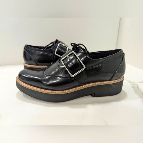 Zara Trafaluc Y2K Black Patent Loafers Shoes Oxford Platform Buckle retro 6.5 - Picture 1 of 9
